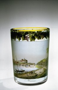 Tumbler enamelled with a view of Meissen by Samuel Mohn, German, early 19th century