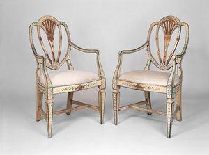 Two Hepplewhite painted armchairs, late 18th century by Unbekannt Unbekannt