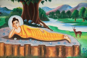 Painting Depicting the Life Story of Shakyamuni Buddha: Reclining Buddha, Vang Vieng, Laos by Unbekannt