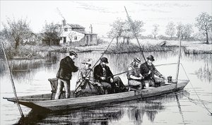 A group of young people fishing by Unbekannt