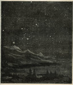 A starry night perfect for observing the sky. Engraving from Camille Flammarion