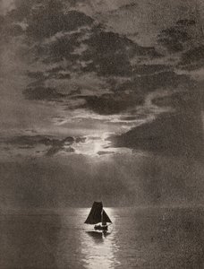 A Stretch of Moonlit Ocean with a Sailboat by Unbekannter Künstler