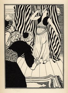 A sultan hides the Baron de Munchausen. Illustration by William Strang and JB Clark from The Adventures of the Baron of Munchausen by Rudolf Erich Raspe by Unbekannt