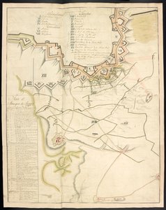A tinted plan of the siege works. Journal of the siege of Bergen op Zoom, by the French, in 1747; preceded by an account of the state of the French artillery at that time. by Unbekannter Künstler