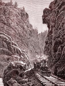 A train crossing Colorado mountains. U.S.A. in 1886 by Unbekannter Künstler