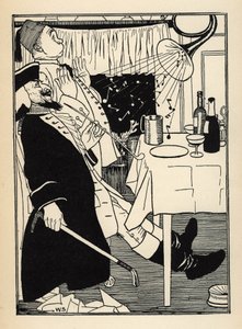A trumpet that had frozen, produces sounds on its own when it heats up, to the amusement and amazement of all. Illustration by William Strang and JB Clark from 