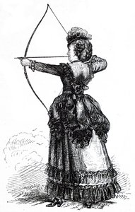 A young lady practicing her archery skills
