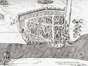 Ancient plan of Kingston upon Hull, East Riding of Yorkshire, England, from Picturesque History of Yorkshire, published c.1900