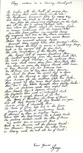 Autograph Copy in the Handwriting of the Poet, Thomas Gray, of His Poem 