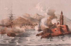 Bombing of Palermo, with ships in foreground by William M. Timlin