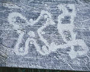 Camunian rose, copy of rock engravings in Valcamonica Valley, charcoal drawing, frottage technique by Benjamin Baud