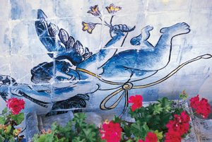 Cherub, azulejos tiles, Palace of Marquises of Fronteira, Lisbon, Portugal (detail) by Benjamin Baud