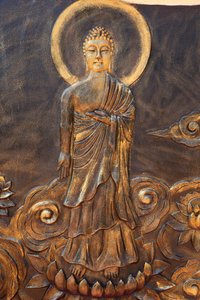 Chua Thien Lam Go buddhist pagoda. Shakyamuni Buddha. Varada mudra: gesture of charity. Thay Ninh, Vietnam