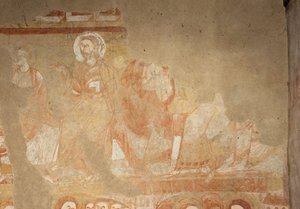 Church (Église Saint-Martin). Interior. Wall Paintings (Fresco). West Wall of the Nave. (Detail) Apostles. 12th Century