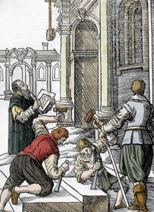 Construction of a cathedral, stone cutters in the 13th 14th century by Unbekannter Künstler