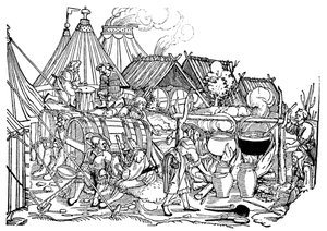 Cooking and drinking in a German mercenaries