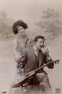 Couple with Flowers and Spanish Guitar, France, c.1910 by Unbekannter Künstler