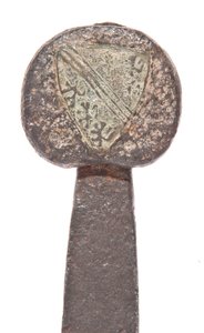 (Detail) Late Medieval Broadsword with Earlier Viking Blade and Armorial Bearings of the De Bohun Family