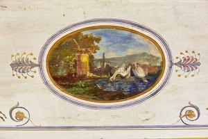 Detail of the decoration depicting swans, The Red Room, The Royal Apartment, The Royal Palace or Palazzo dei Normanni, Palermo, Sicily, Italy