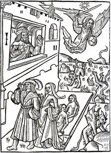 Devils are pursued by the Archangel Saint Michael, while humans continue their activities by Alec Hunter