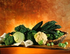 Diet: Still Life with Cabbage (Broccoli, Cauliflower, Brussels Sprouts)