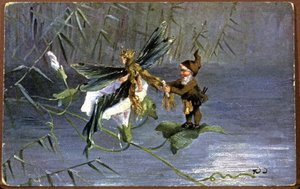Dwarf Braiding a Fairy, Early 20th Century (Postcard) by Unbekannter Künstler