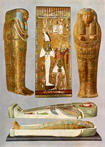 Egyptian fresco and sarcophaguses