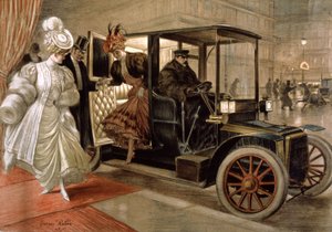 Elegant Women Coming Out of the Automobile