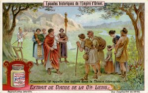 Emperor Constantine IV and settlers by Unbekannt