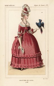 English woman in court costume with parrot