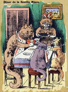 Family Dinner Meow. Illustrated Alphabet. Imageries Reunited in Jarville-Nancy, Beginning of the 20th Century