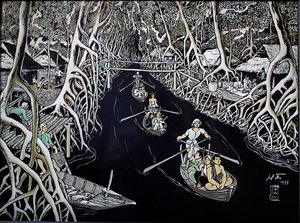 Fine Arts Museum, Ca Mau Guerrillas by Thai Ha, Lacquer Engraving, Ho Chi Minh City, Vietnam, 2018