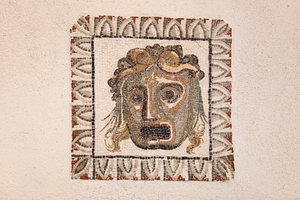 Floor mosaic depicting a Dionysus mask, from a Roman villa near Via Ruffinella in Rome, National Museum of Rome, Rome, Italy