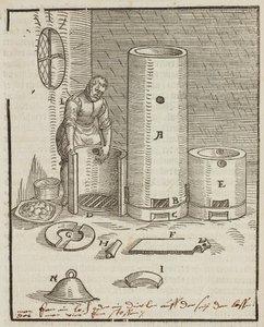 Preparation furnace for gold and silver ore separation liquid - Engraving from Description of ores and main mining methods, by Lazarus Ecker by Unbekannt
