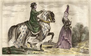 French King Charles IV and Jeanne de Flandre, Countess of Montfort, Engraving by Rebel