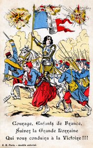 French postcard showing Joan of Arc leading French soldiers to war by Unbekannt