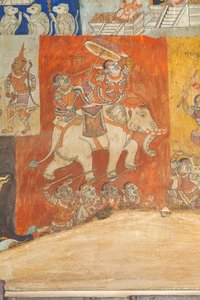 Frescoes adorning the walls of Wat Bo depicting scenes from the Reamker, Siem Reap, Cambodia