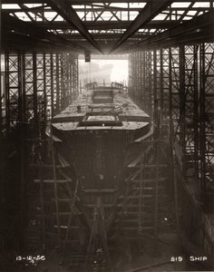 Gantry crane in operation above the cargo ship Northbank at the shipyard of William Doxford & Sons, Sunderland