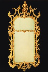 George III Giltwood Pier Mirror, with Two Plates, Elaborate Cresting, Centred by the Figure of a Monkey on a Rockwork Stand, c.1765