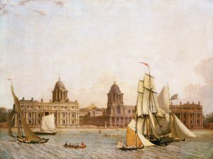 Greenwich Hospital, from Isle of Dogs, with the navigation of a variety of boats on the river by Unbekannter Künstler