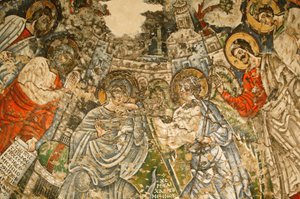 Holy Virgin and Saint John, Kame Coptic Monastery: 9th c. Fresco: The Annunciation. Mary is Surrounded by Prophets Moses, Isaiah, Ezekiel, and Daniel, Egypt by Unbekannt