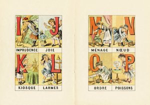 I: Imprudence; J: Joy; K: Kiosk; L: Tears; M N O P: Household, Knot, Order, Fish - Engraving from ABCD of Little Girls. Pellerin & Cie, Epinal, c.1890 by Unbekannt