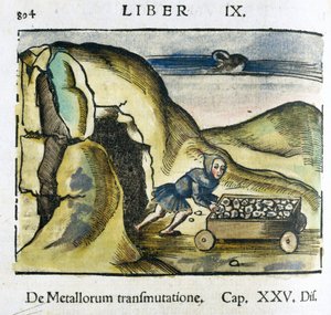 The Mine 16th Century: A Man Pushing a Cart Filled with Ore at the Entrance of a Mine by Unbekannt