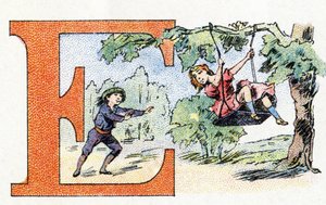 Letter E: Scarpolette. Alphabet of Phosphatine Falieres. Engraving. Brevete alphabet S.G.D.G. by pharmacist Pierre Emile Falieres by Unbekannt