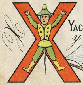 Letter X. Engraving in "ABC Toys". Epinal imaging in chromolithography, circa 1890