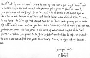 Letter from King Edward VI at the age of 9 to his uncle, Edward Seymour, congratulating him on the victory over the Scots at the battle of Pinkie on 10 September by Unbekannt
