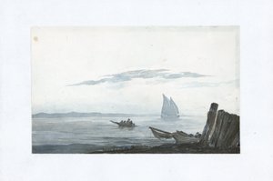 Light cumulus and stratus above a sea inlet by Unbekannter Künstler