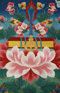 Lotus flower, sword of knowledge and sacred text, Kopan monastery, Kathmandu, Nepal by Unbekannt