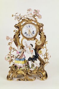 Louis XV Ormolu and Porcelain Clock, with Meissen Figures