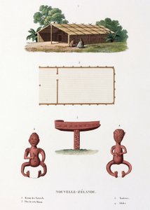 Maori house and idols, New Zealand by Unbekannt